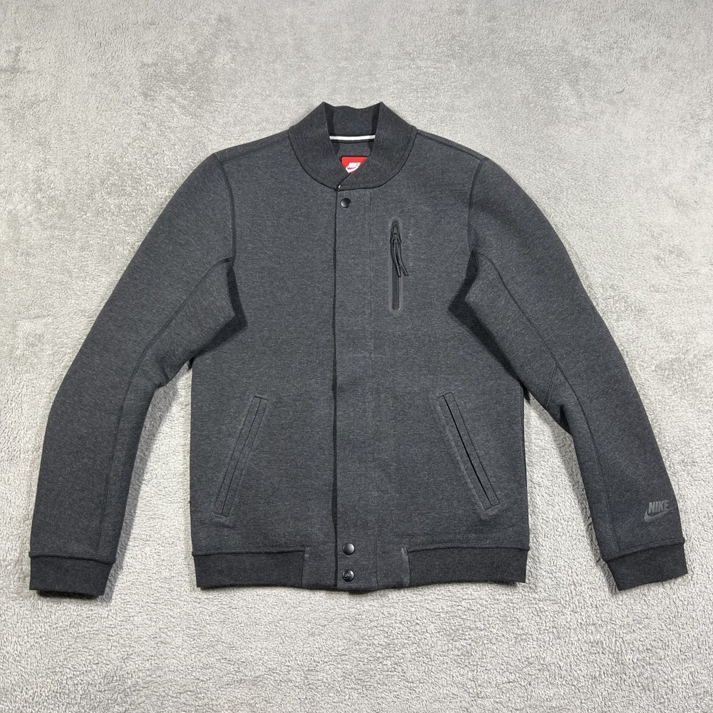 Nike Tech Fleece Varsity Bomber Jacket Mens Small Gray Zip Up Snap